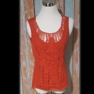 Adiva Orange Crochet Front Sleeveless Top